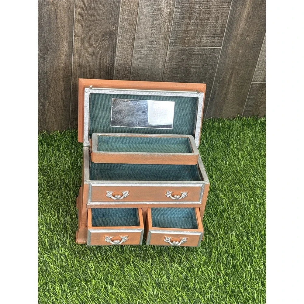 Vintage Hand‎ Painted Wooden Jewelry Box Music Box (Not Working) Floral